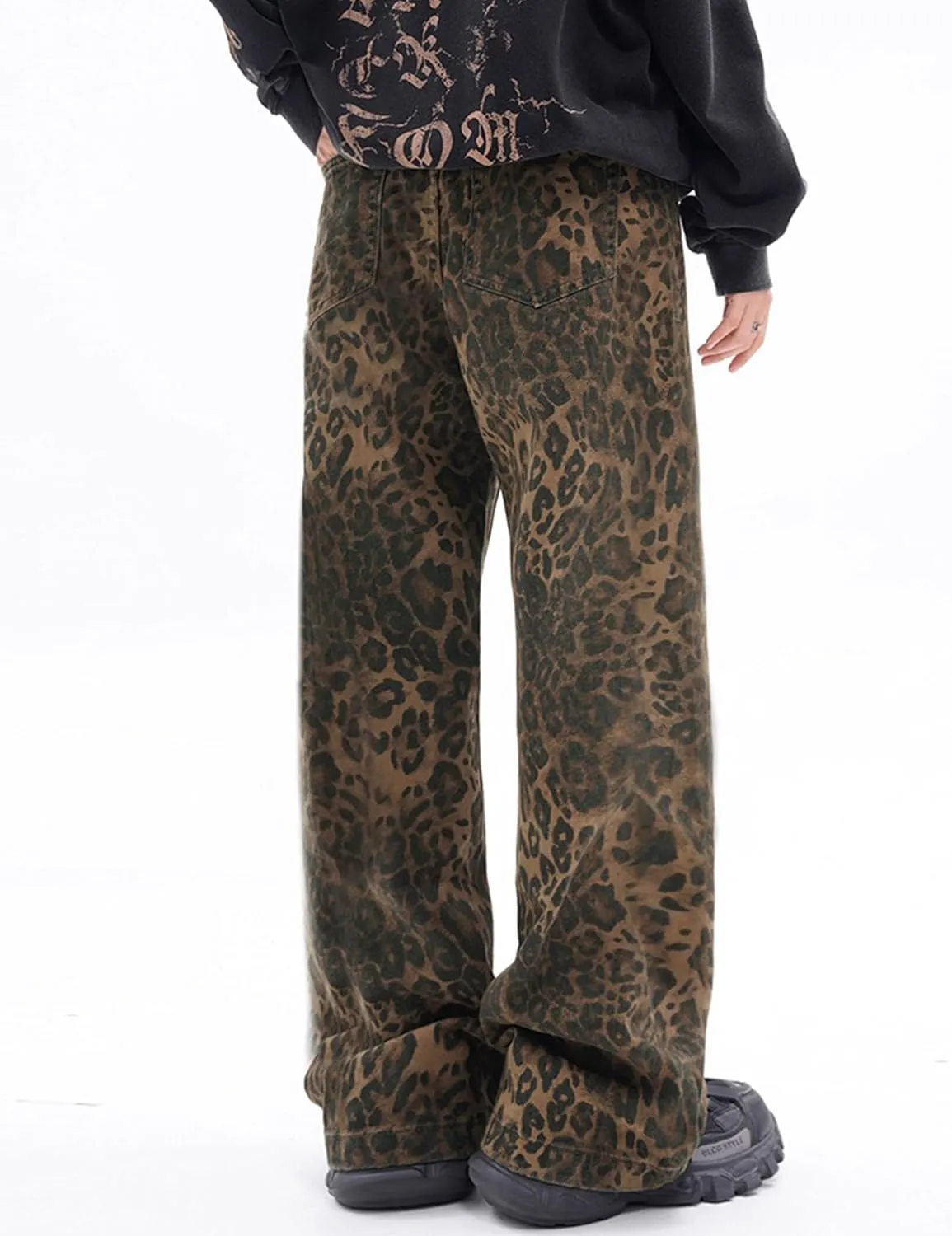 Leopard Print Baggy Jeans for Mens Hip Hop Loose fit Y2K Vintage Denim Pants Chic Street Style Wide Leg Jeans Pants