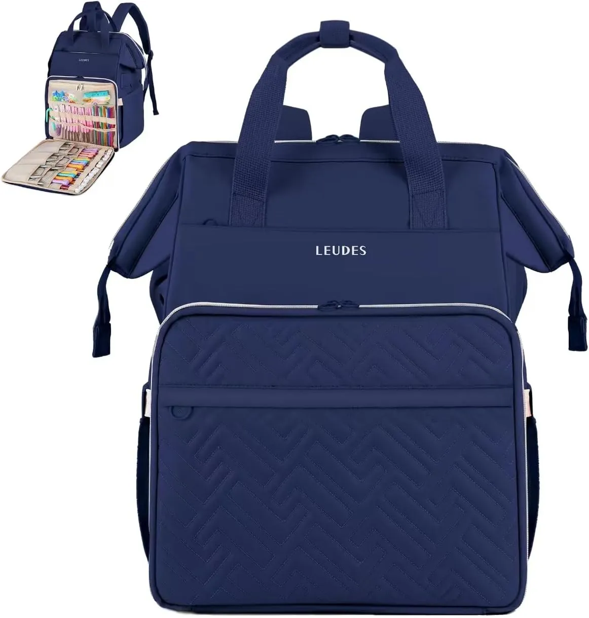 Leudes Knitting Bag Backpack, Yarn Storage Organizer Large Crochet Bag Tote Christmas Gift Yarn Holder Case for Carrying Projects, Knitting Needles (Upgraded Navy Blue)