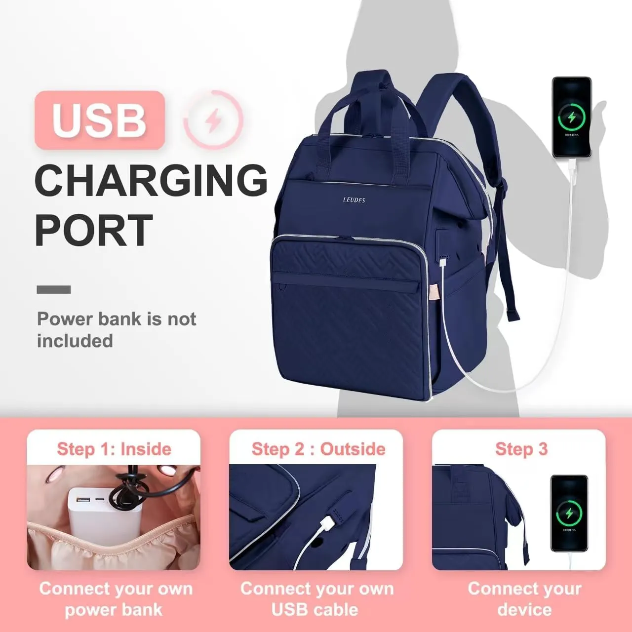 Leudes Knitting Bag Backpack, Yarn Storage Organizer Large Crochet Bag Tote Christmas Gift Yarn Holder Case for Carrying Projects, Knitting Needles (Upgraded Navy Blue)