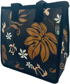 LiAloha Hawaii Eco Islands Insulated Cooler Lunch Tote Bag (Monstera Honu Black Large)