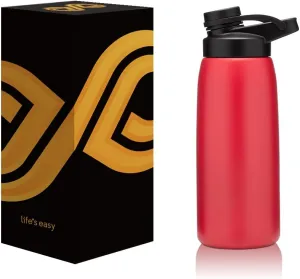 Life's Easy Stainless Steel Water Bottle - Spout Lid Design - Double Wall Insulation and Wide Mouth - Ultimate Leak-Proof Solution for Hot and Cold Drinks, Sports, Camping, and Hiking - 26 oz - Red