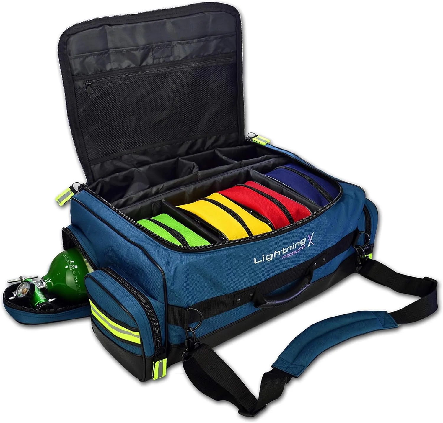 Lightning X Products Modular X-Tuff Oxygen Trauma Bag with Zip-Out Cylinder Pocket & Removable Pouches - Navy Blue