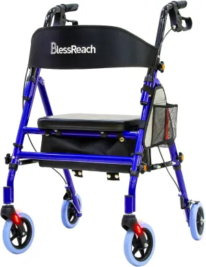 Lightweight Foldable Rollator Walkers with Seat for Seniors, 350 lb Capacity, 5-Position Adjustable Height, Premium Hybrid Rolling Walker - Aluminum and Carbon Steel (Blue)