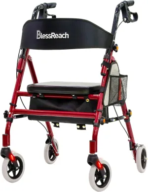 Lightweight Foldable Rollator Walkers with Seat for Seniors, 350 lb Capacity, 5-Position Adjustable Height, Premium Hybrid Rolling Walker - Aluminum and Carbon Steel (Red)