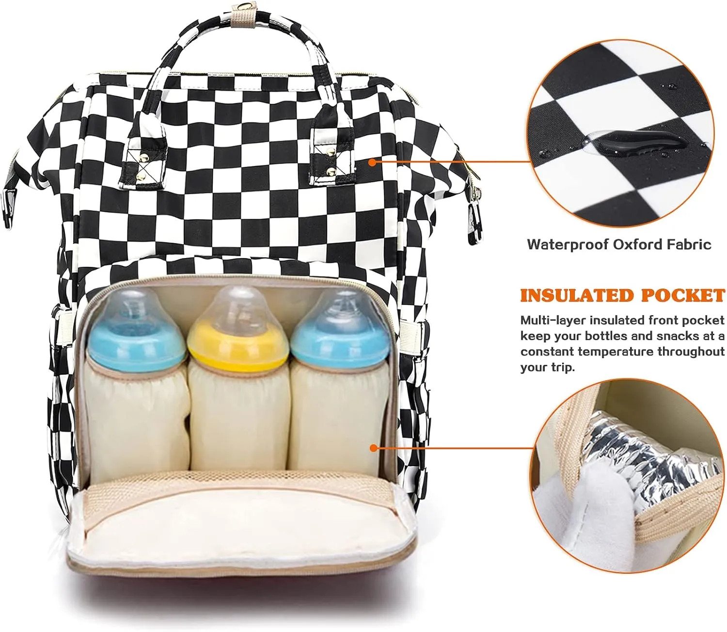 LIMHOO 3 in 1 Diaper Bag Backpack, Multifunction Large Baby Bags with Changing Pad & Stroller Straps, Waterproof Nappy Bag for Mom Baby Care (Checkered)