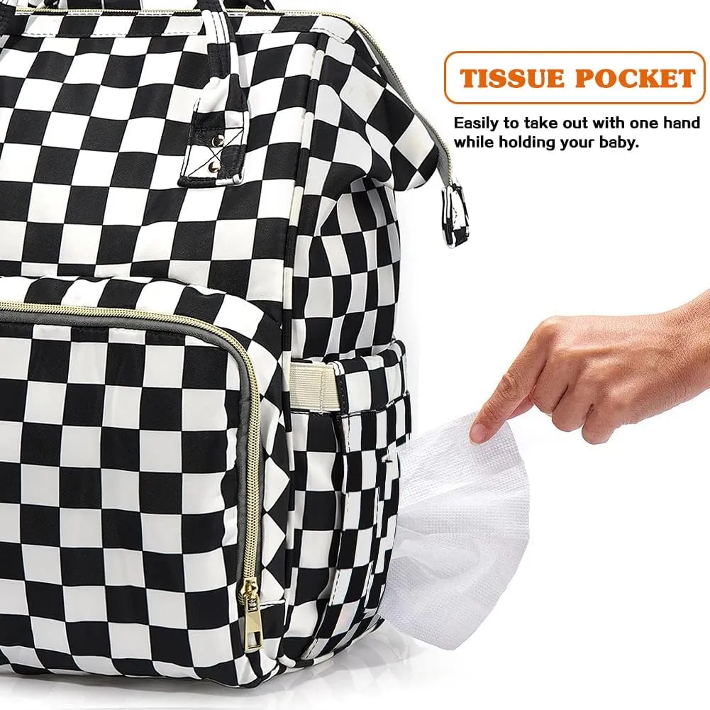 LIMHOO 3 in 1 Diaper Bag Backpack, Multifunction Large Baby Bags with Changing Pad & Stroller Straps, Waterproof Nappy Bag for Mom Baby Care (Checkered)