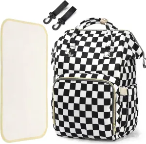 LIMHOO 3 in 1 Diaper Bag Backpack, Multifunction Large Baby Bags with Changing Pad & Stroller Straps, Waterproof Nappy Bag for Mom Baby Care (Checkered)