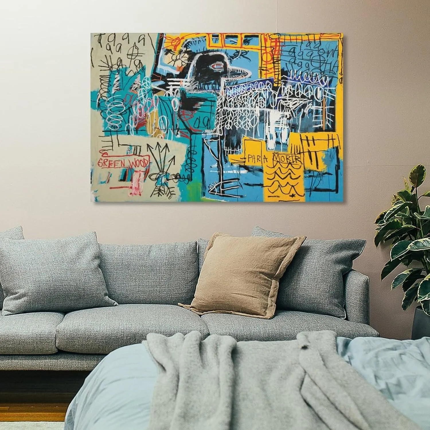 LINYISHU Jean-Michel Basquiat Poster Graffiti Street Bird on Money Wall Art Poster Canvas Printing Decorative Painting; Frame; 16x24inch(40x60cm)