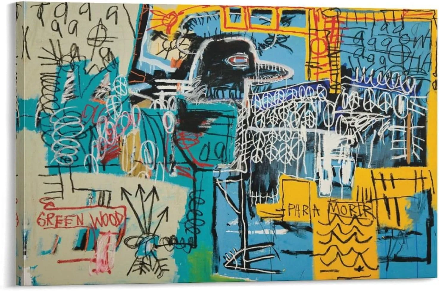LINYISHU Jean-Michel Basquiat Poster Graffiti Street Bird on Money Wall Art Poster Canvas Printing Decorative Painting; Frame; 16x24inch(40x60cm)