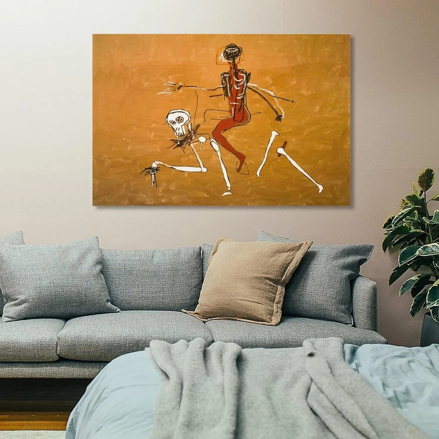 LINYISHU Jean-Michel Basquiat Poster Graffiti Street Riding with Death Wall Art Poster Canvas Printing Decorative Painting; Unframe; 24x36inch(60x90cm)