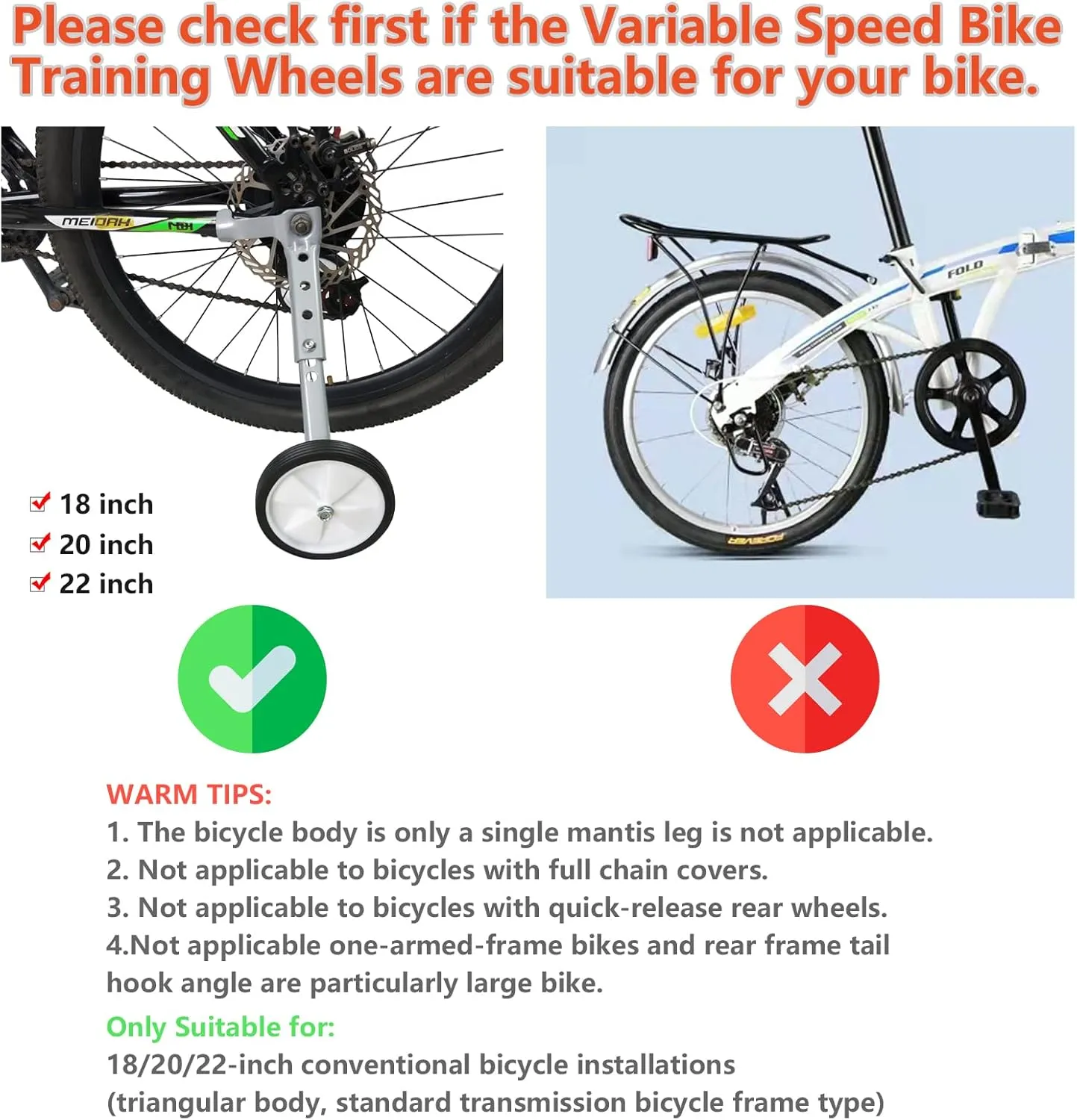 Little World Bicycle Training Wheels, Variable Speed Bike Training Wheels Bicycle Stabilizers Mounted Kit for Kids Variable Bike of 18 20 22 Inch, 1 Pair (Sliver)