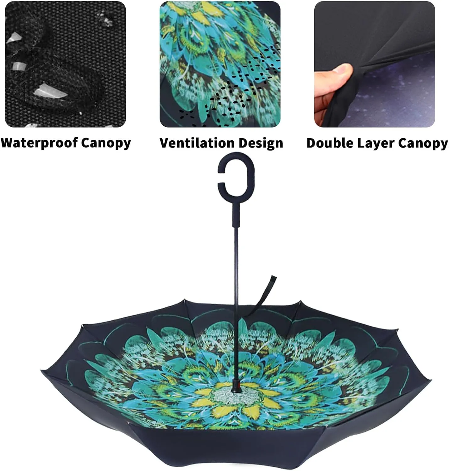 LLanxiry Umbrella,Inverted Reverse Upside Down Umbrellas with C-Shaped Handle, Anti-UV Waterproof Rain Umbrella for Women and Men
