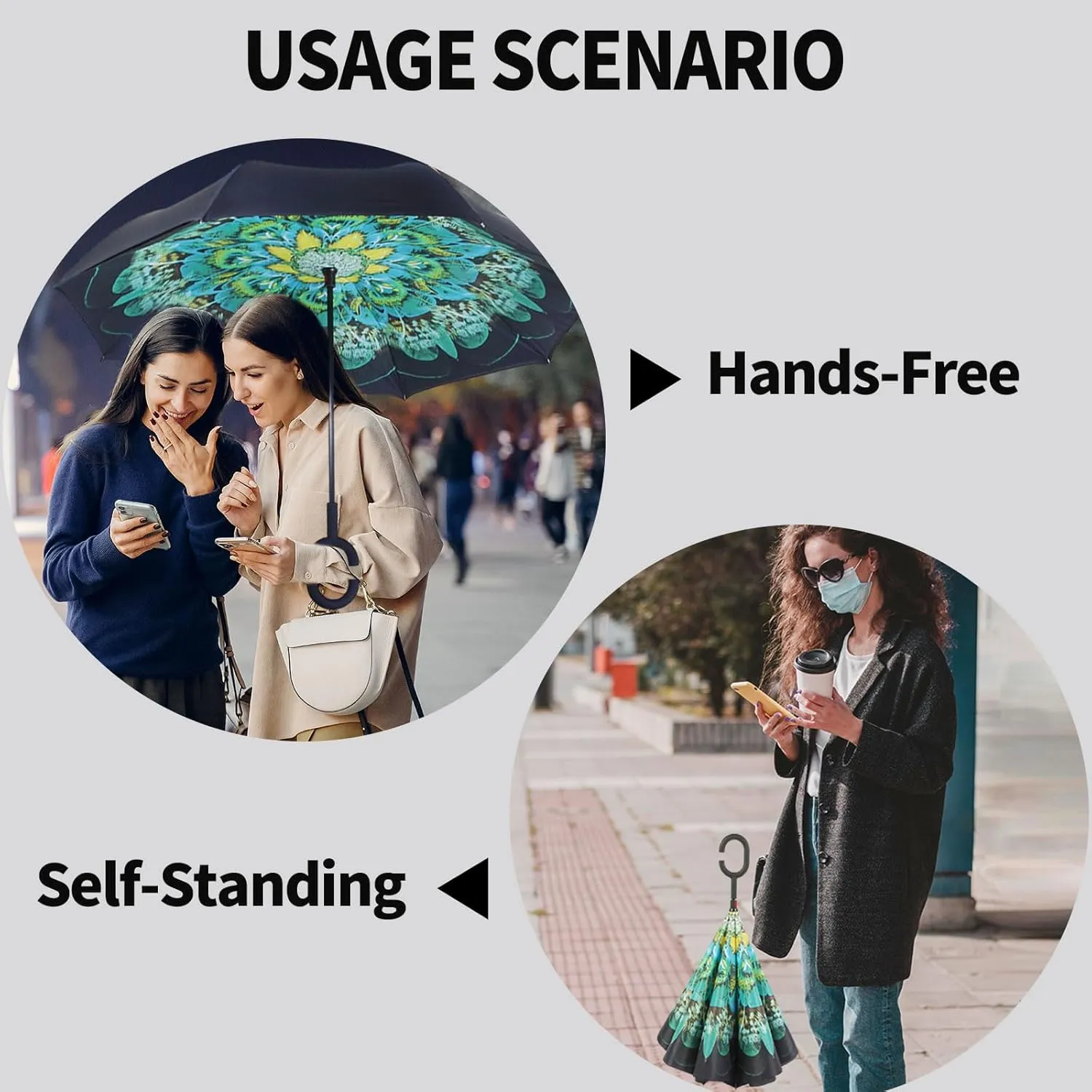 LLanxiry Umbrella,Inverted Reverse Upside Down Umbrellas with C-Shaped Handle, Anti-UV Waterproof Rain Umbrella for Women and Men