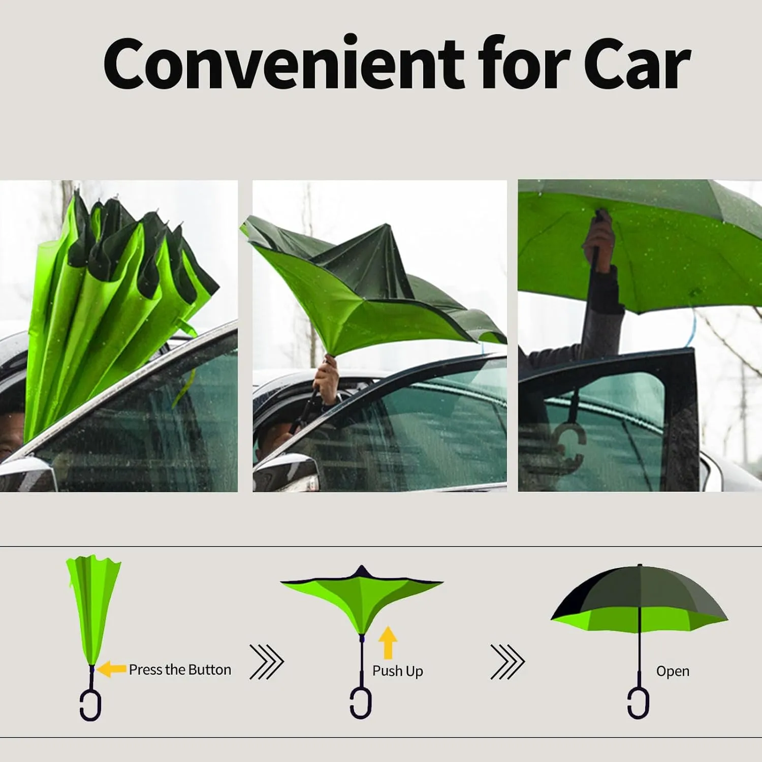 LLanxiry Umbrella,Inverted Reverse Upside Down Umbrellas with C-Shaped Handle, Anti-UV Waterproof Rain Umbrella for Women and Men