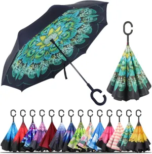 LLanxiry Umbrella,Inverted Reverse Upside Down Umbrellas with C-Shaped Handle, Anti-UV Waterproof Rain Umbrella for Women and Men