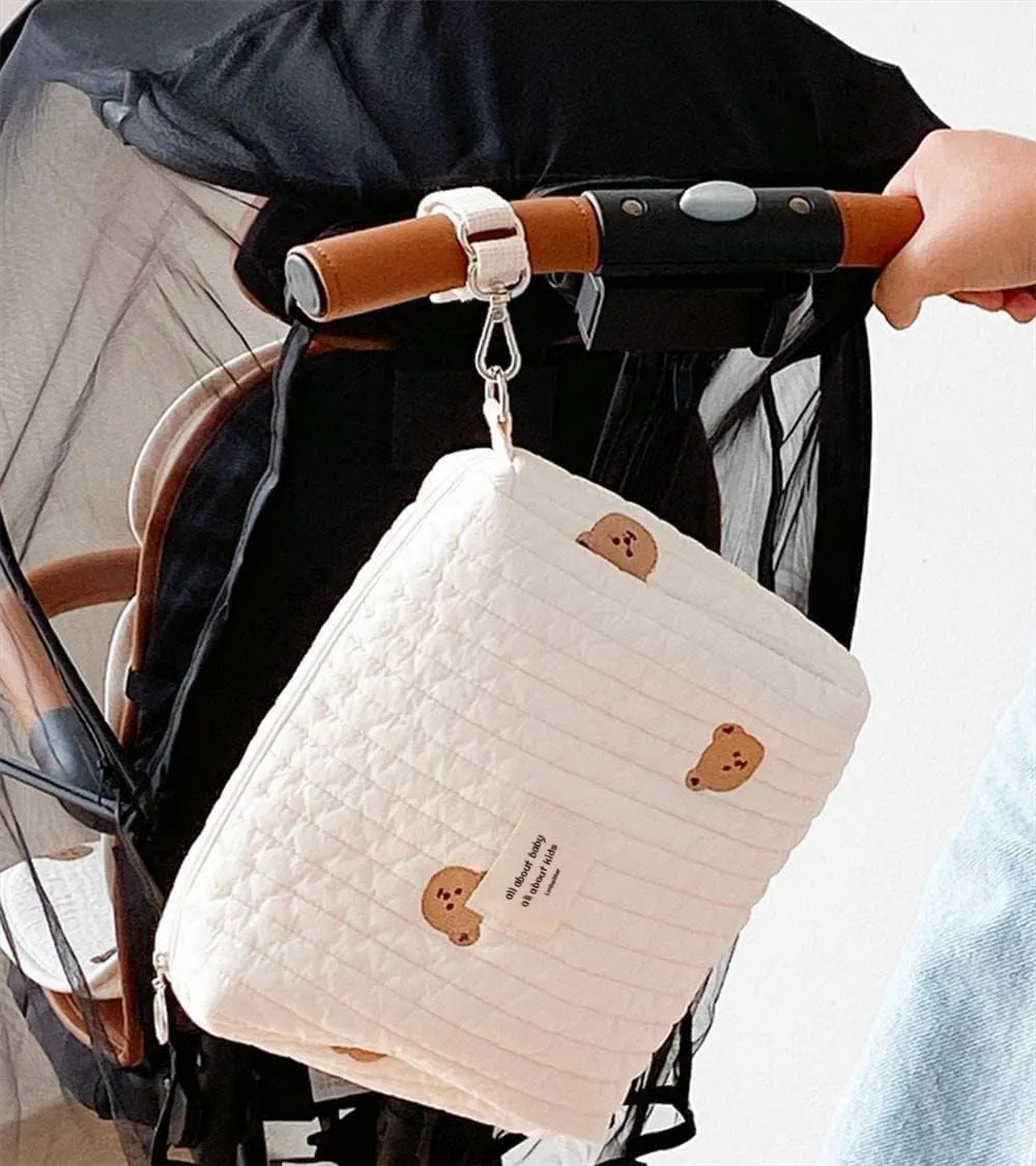 Lmbabter Baby Stroller Storage Bag Diaper Bag Infant Carriages Diaper Organizer Pouches Embroidered Mommy Bag for Outdoor