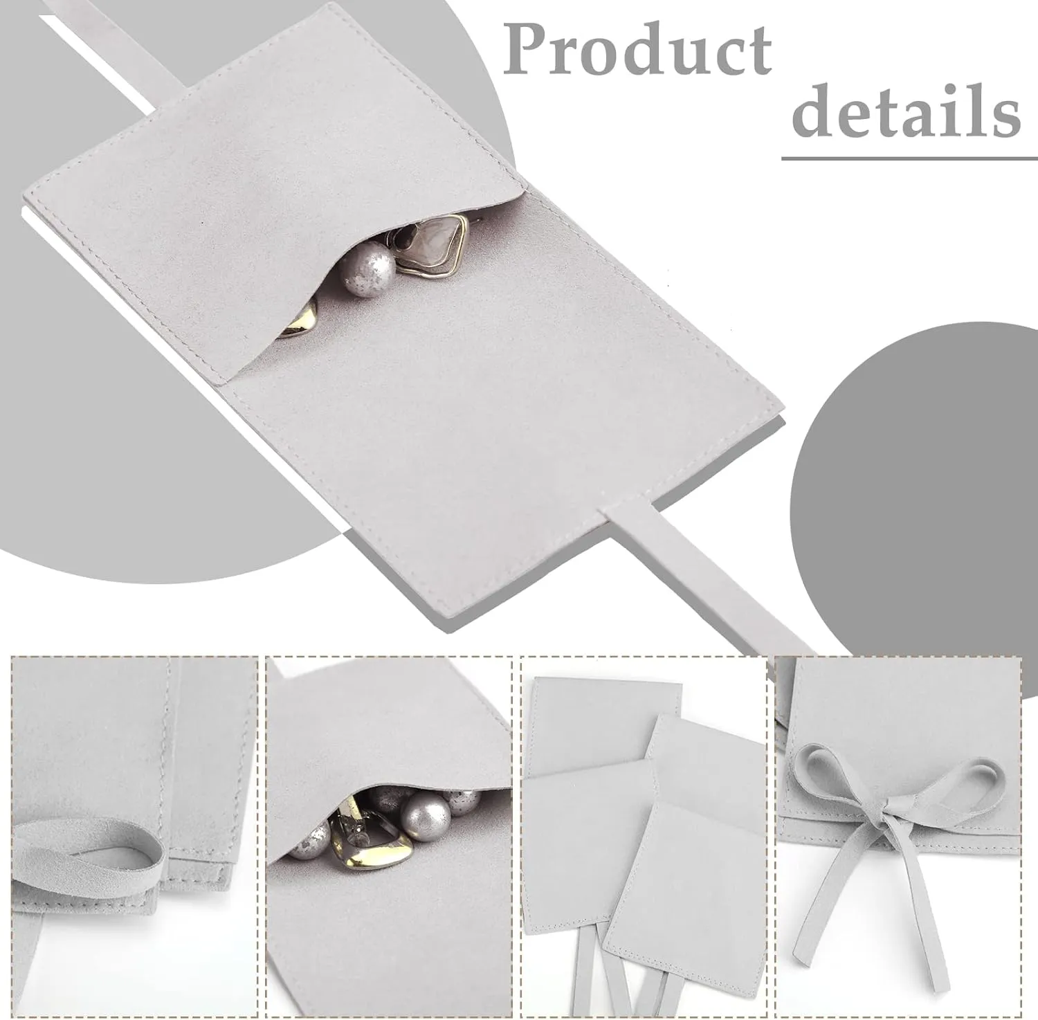 Lothee 40 Pcs Microfiber Jewelry Pouch 8x8 cm Jewelry Packaging Luxury Small Gift Bags Bow Tie Microfiber Bag for Bracelet Necklace Packaging,Envelope Style with String and Divider(Gray)