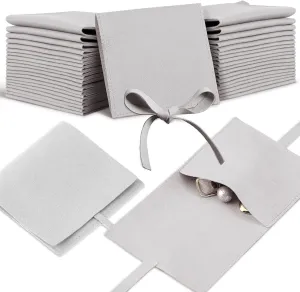 Lothee 40 Pcs Microfiber Jewelry Pouch 8x8 cm Jewelry Packaging Luxury Small Gift Bags Bow Tie Microfiber Bag for Bracelet Necklace Packaging,Envelope Style with String and Divider(Gray)