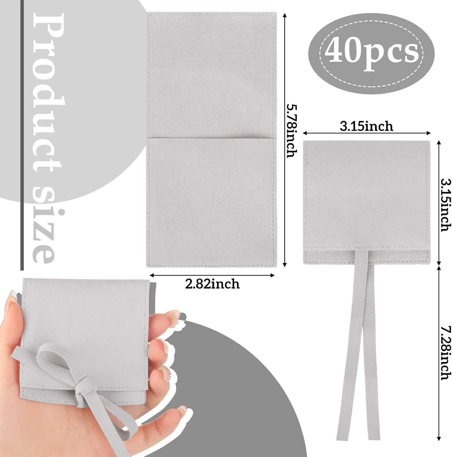Lothee 40 Pcs Microfiber Jewelry Pouch 8x8 cm Jewelry Packaging Luxury Small Gift Bags Bow Tie Microfiber Bag for Bracelet Necklace Packaging,Envelope Style with String and Divider(Gray)