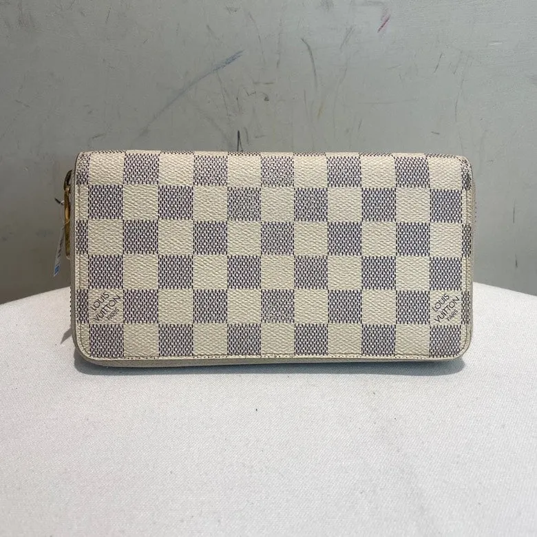 LOUIS VUITTON Damier Azur Long Wallet Ivory Checkered Canvas