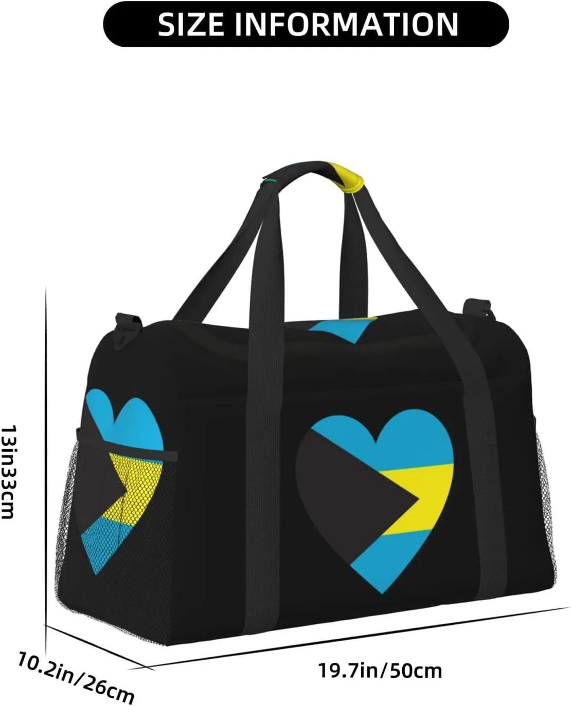 Love Bahamas Flag Travel Duffel Bag Large Foldable Waterproof Overnight Bag For Beach Swim Bags Pool Sports Gym