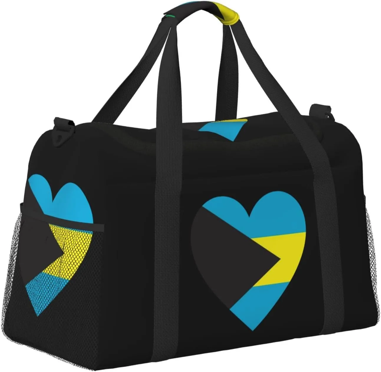 Love Bahamas Flag Travel Duffel Bag Large Foldable Waterproof Overnight Bag For Beach Swim Bags Pool Sports Gym