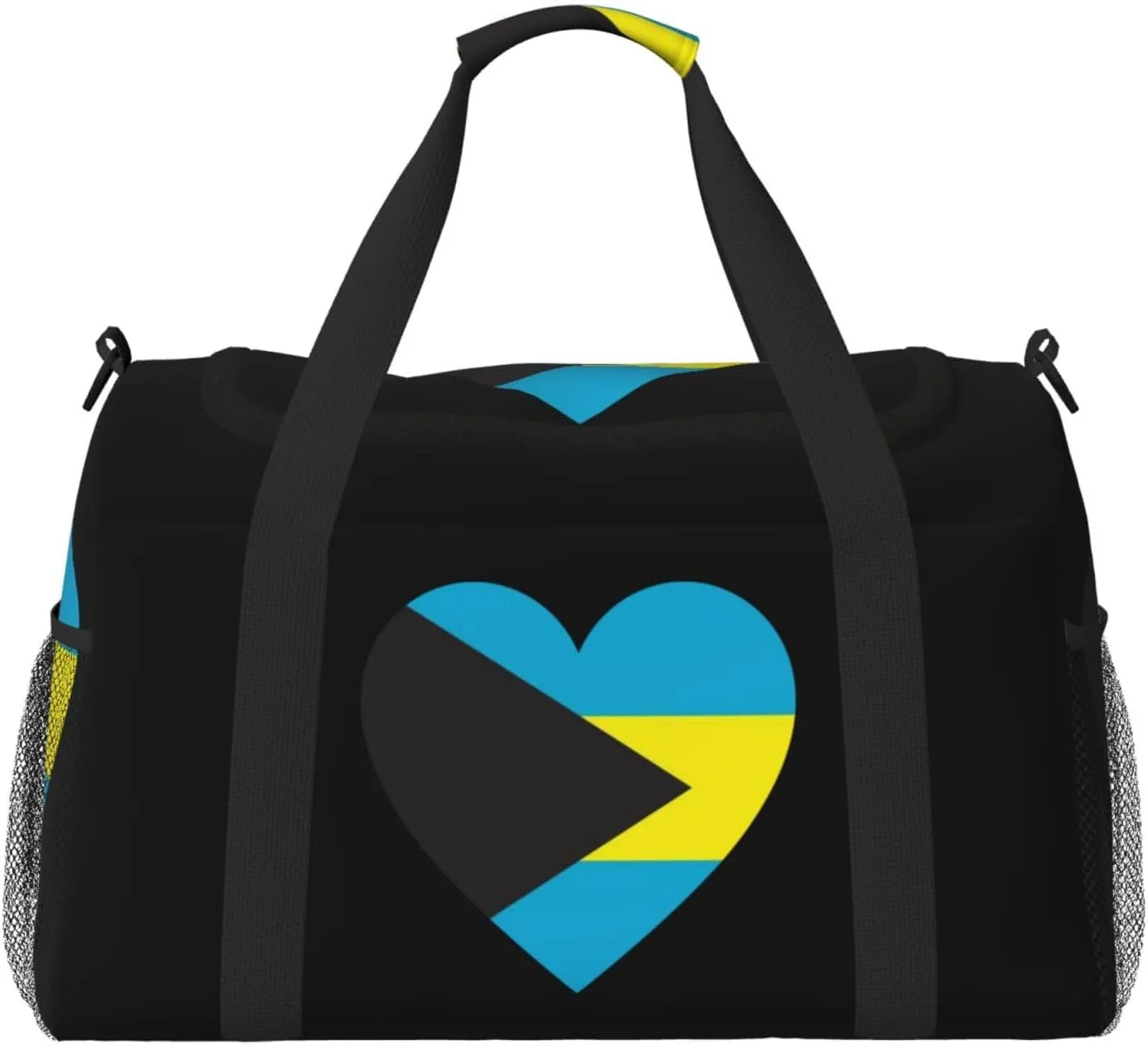 Love Bahamas Flag Travel Duffel Bag Large Foldable Waterproof Overnight Bag For Beach Swim Bags Pool Sports Gym