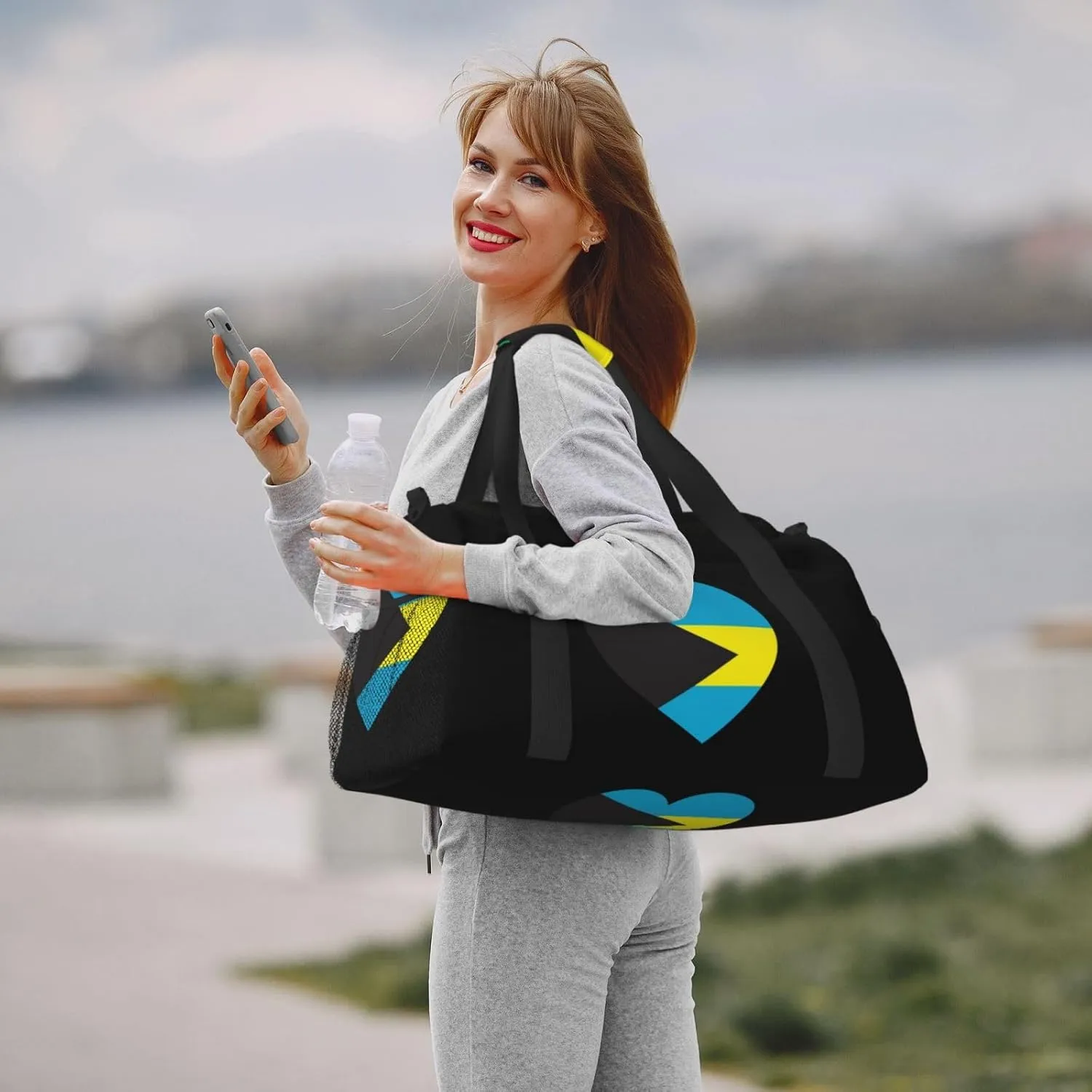 Love Bahamas Flag Travel Duffel Bag Large Foldable Waterproof Overnight Bag For Beach Swim Bags Pool Sports Gym