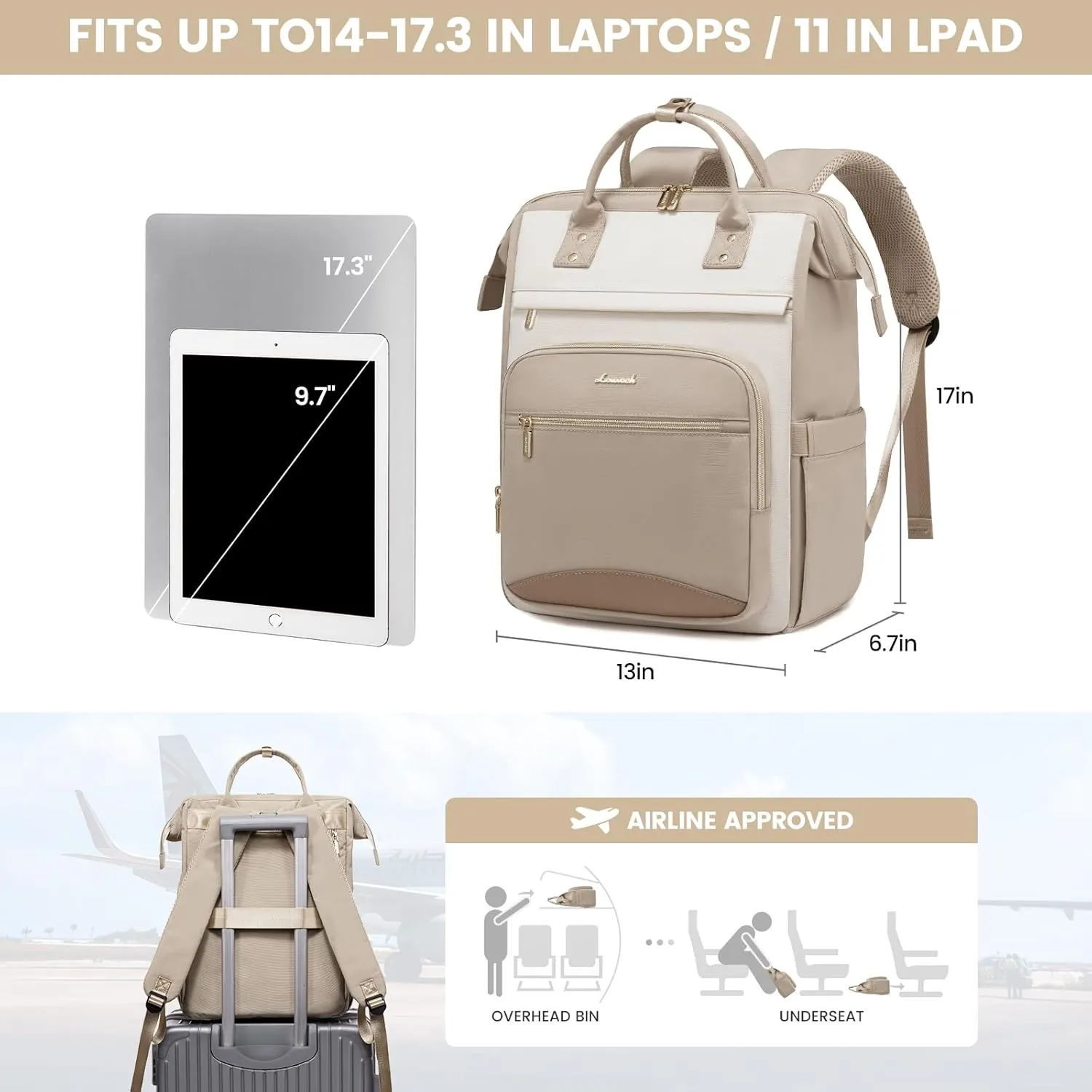 LOVEVOOK Laptop Backpack for Women, 17.3 Inch Work Laptop Bag, Large Capacity Travel Backpack Purse, Waterproof Nurse Bag Teacher Backpack, Professional Business Computer Backpack