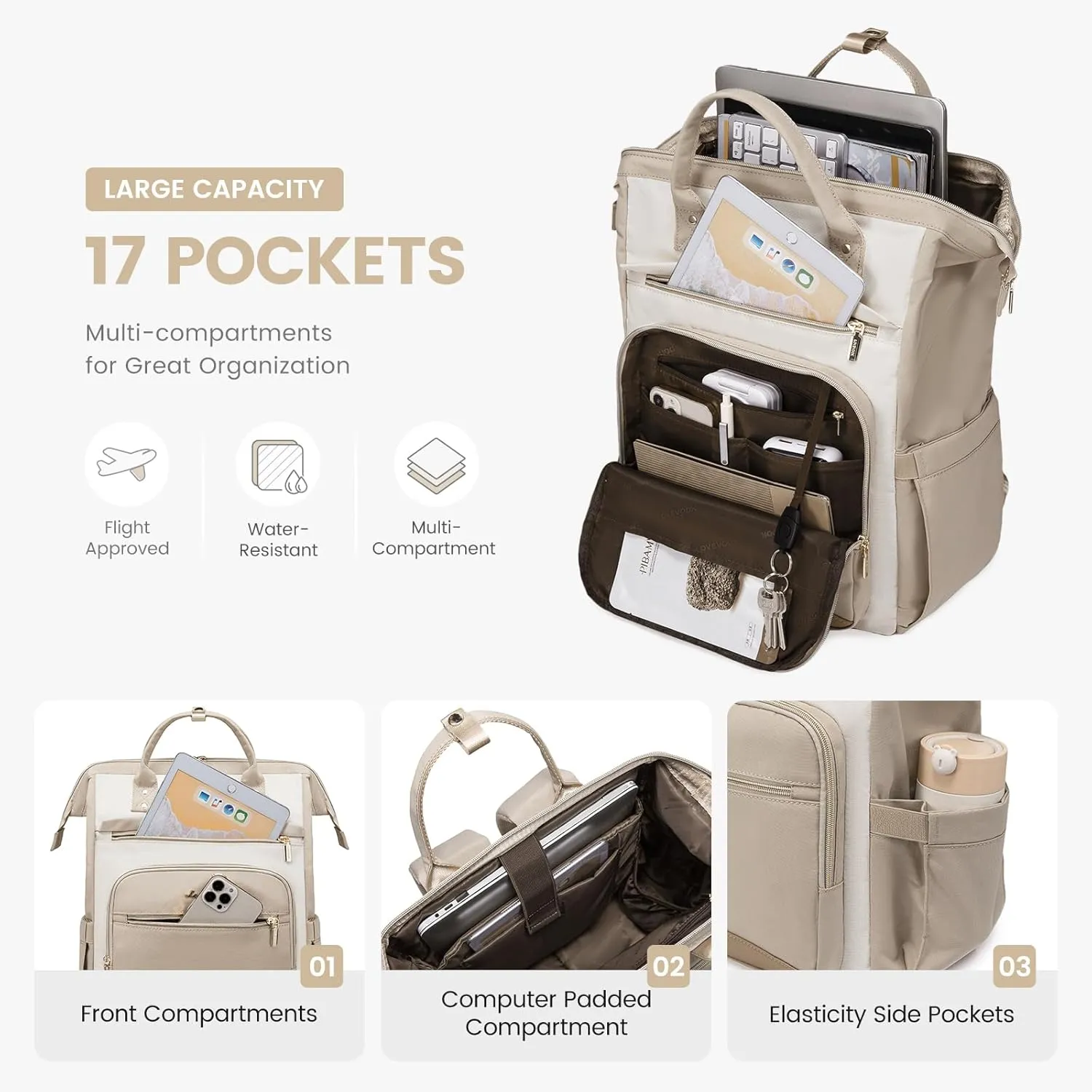 LOVEVOOK Laptop Backpack for Women, 17.3 Inch Work Laptop Bag, Large Capacity Travel Backpack Purse, Waterproof Nurse Bag Teacher Backpack, Professional Business Computer Backpack