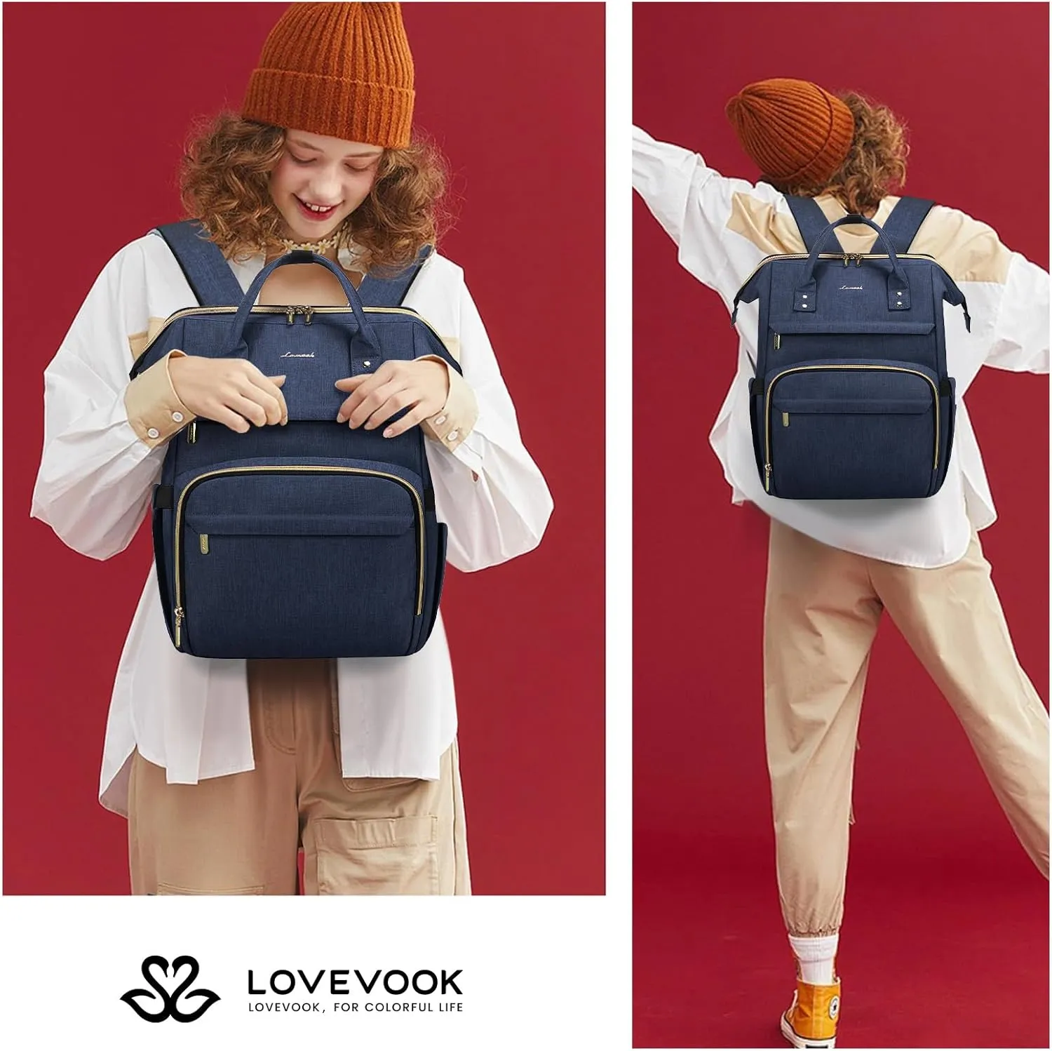 LOVEVOOK Laptop Backpack for Women,15.6 Inch Professional Womens Travel Backpack Purse Computer Laptop Bag Nurse Teacher Backpack,Waterproof College Work Bag Carry on Back Pack with USB Port,Dark Blue