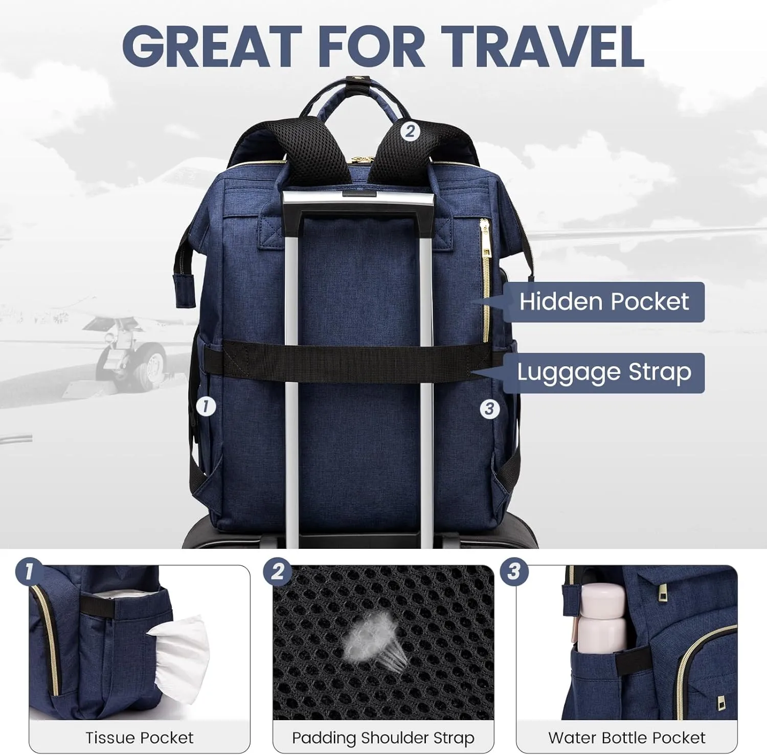 LOVEVOOK Laptop Backpack for Women,15.6 Inch Professional Womens Travel Backpack Purse Computer Laptop Bag Nurse Teacher Backpack,Waterproof College Work Bag Carry on Back Pack with USB Port,Dark Blue