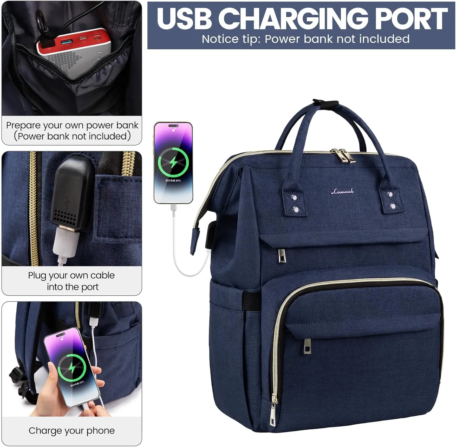 LOVEVOOK Laptop Backpack for Women,15.6 Inch Professional Womens Travel Backpack Purse Computer Laptop Bag Nurse Teacher Backpack,Waterproof College Work Bag Carry on Back Pack with USB Port,Dark Blue