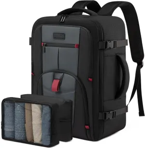 LOVEVOOK Travel Laptop Backpack for Men, 35L Large Carry On Backpack Personal Item Size, Airline Approved Waterproof Bookbag with 2 Packing Cubes Fits 15.6" Laptop, Black&Gray