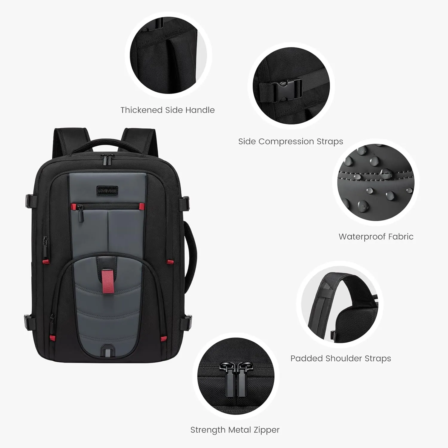 LOVEVOOK Travel Laptop Backpack for Men, 35L Large Carry On Backpack Personal Item Size, Airline Approved Waterproof Bookbag with 2 Packing Cubes Fits 15.6" Laptop, Black&Gray