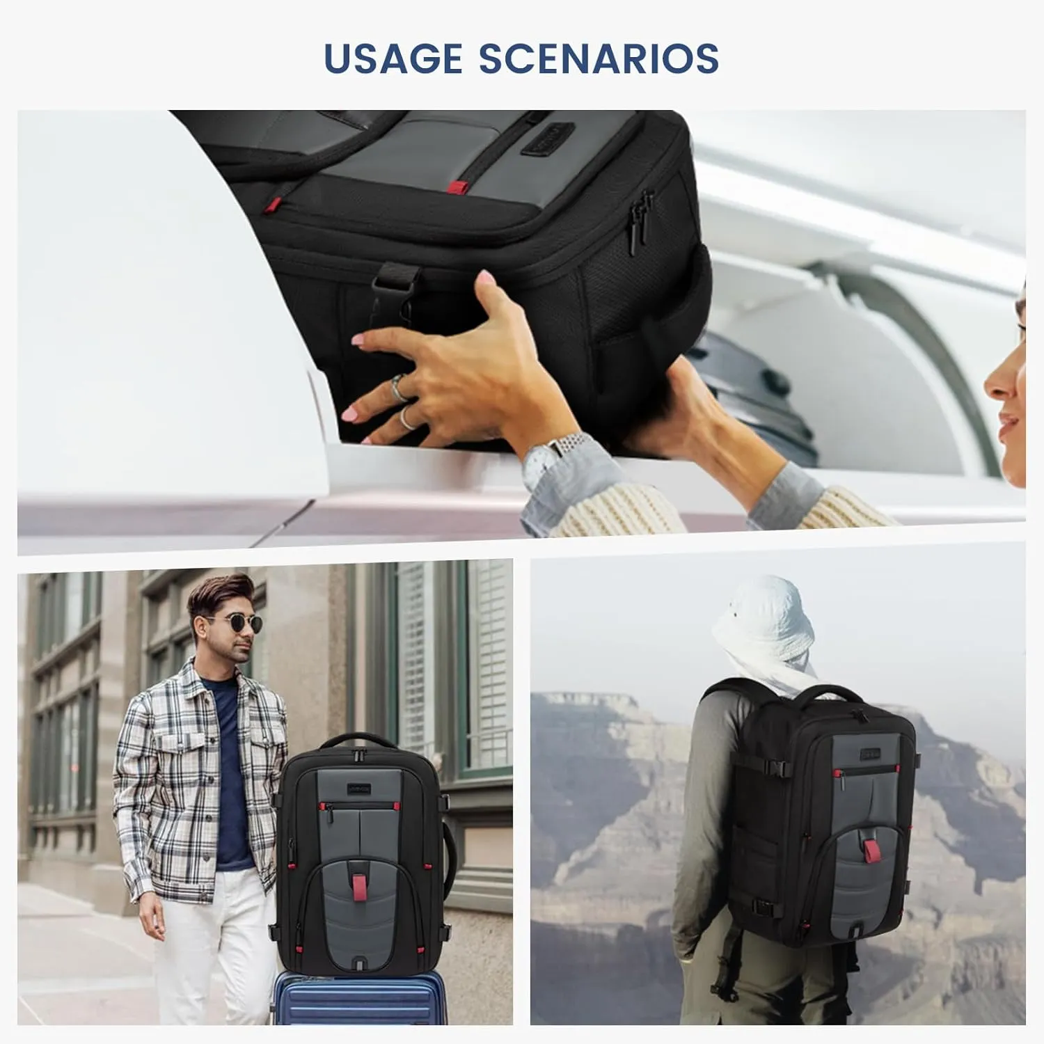 LOVEVOOK Travel Laptop Backpack for Men, 35L Large Carry On Backpack Personal Item Size, Airline Approved Waterproof Bookbag with 2 Packing Cubes Fits 15.6" Laptop, Black&Gray