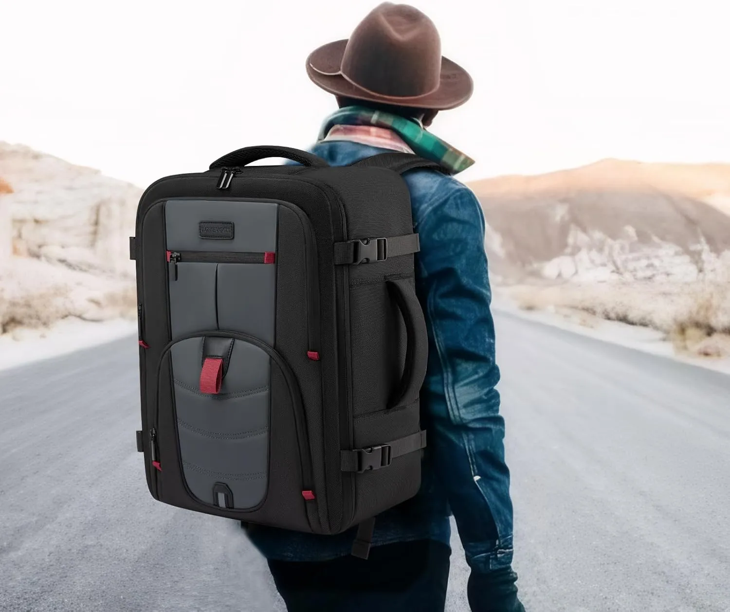 LOVEVOOK Travel Laptop Backpack for Men, 35L Large Carry On Backpack Personal Item Size, Airline Approved Waterproof Bookbag with 2 Packing Cubes Fits 15.6" Laptop, Black&Gray