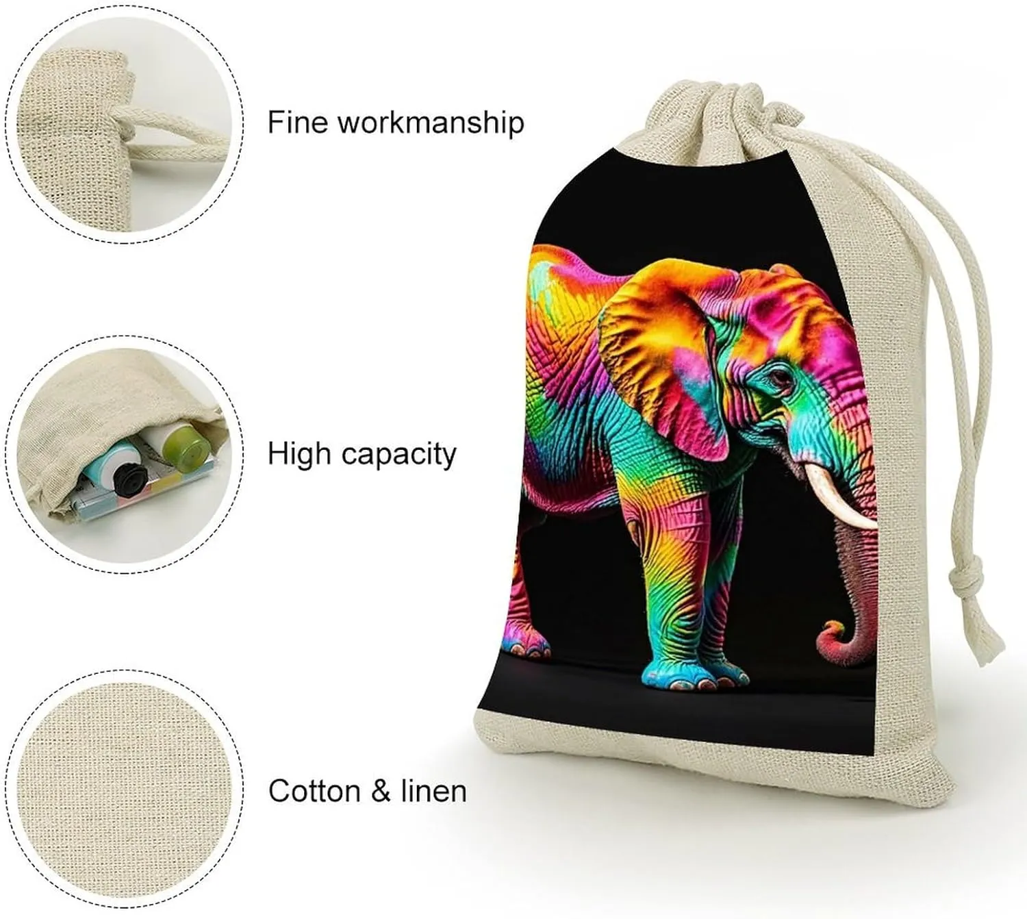 LPSADGF 8 PCS Colorful Elephants Drawstring Gift Bags Reusable Cotton Linen Storage Pouches for Christmas, Weddings, Parties, Favors 4.9"x6.7" Small Burlap Bags