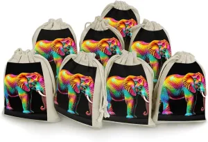 LPSADGF 8 PCS Colorful Elephants Drawstring Gift Bags Reusable Cotton Linen Storage Pouches for Christmas, Weddings, Parties, Favors 4.9"x6.7" Small Burlap Bags