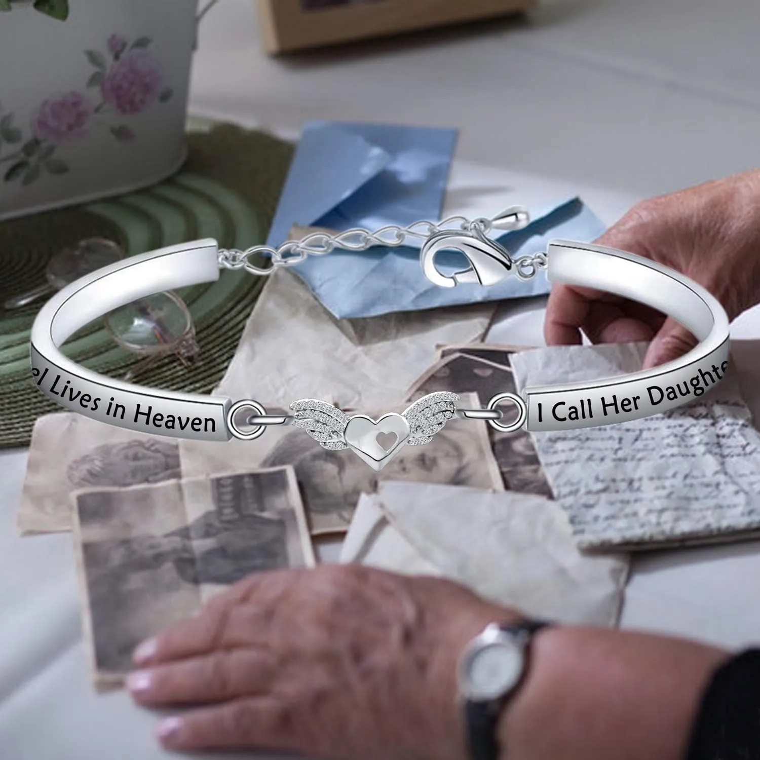 LQRI Memorial Bracelet Loss of Family Member Gift My Guardian Angel Lives in Heaven I Call Him/Her Grandpa Son Grandma Mom