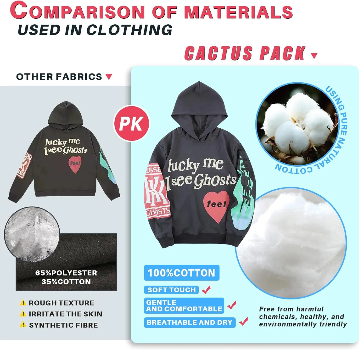 Lucky I See Ghosts Hoodie KY West Hoodie Men's Vintage Graphic Hip Hop Pullover Heavyweight Hoodies