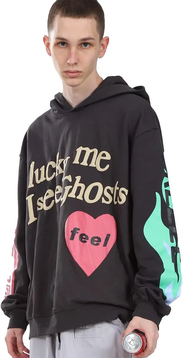 Lucky I See Ghosts Hoodie KY West Hoodie Men's Vintage Graphic Hip Hop Pullover Heavyweight Hoodies