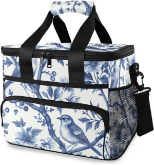 Lunch Bag Blue White Porcelain Insulated Cooler Bag Reusable Lunch Box with Shoulder Strap for Picnic Hiking Camping Work