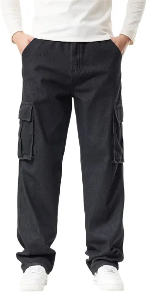 LUOBANIU Men’s Baggy Cargo Jeans Pants Casual Loose Hip Hop Denim Work Pants Jeans with Cargo Pockets