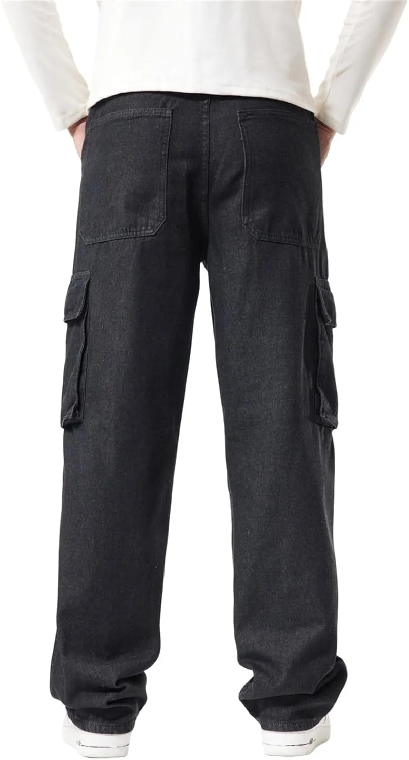 LUOBANIU Men’s Baggy Cargo Jeans Pants Casual Loose Hip Hop Denim Work Pants Jeans with Cargo Pockets