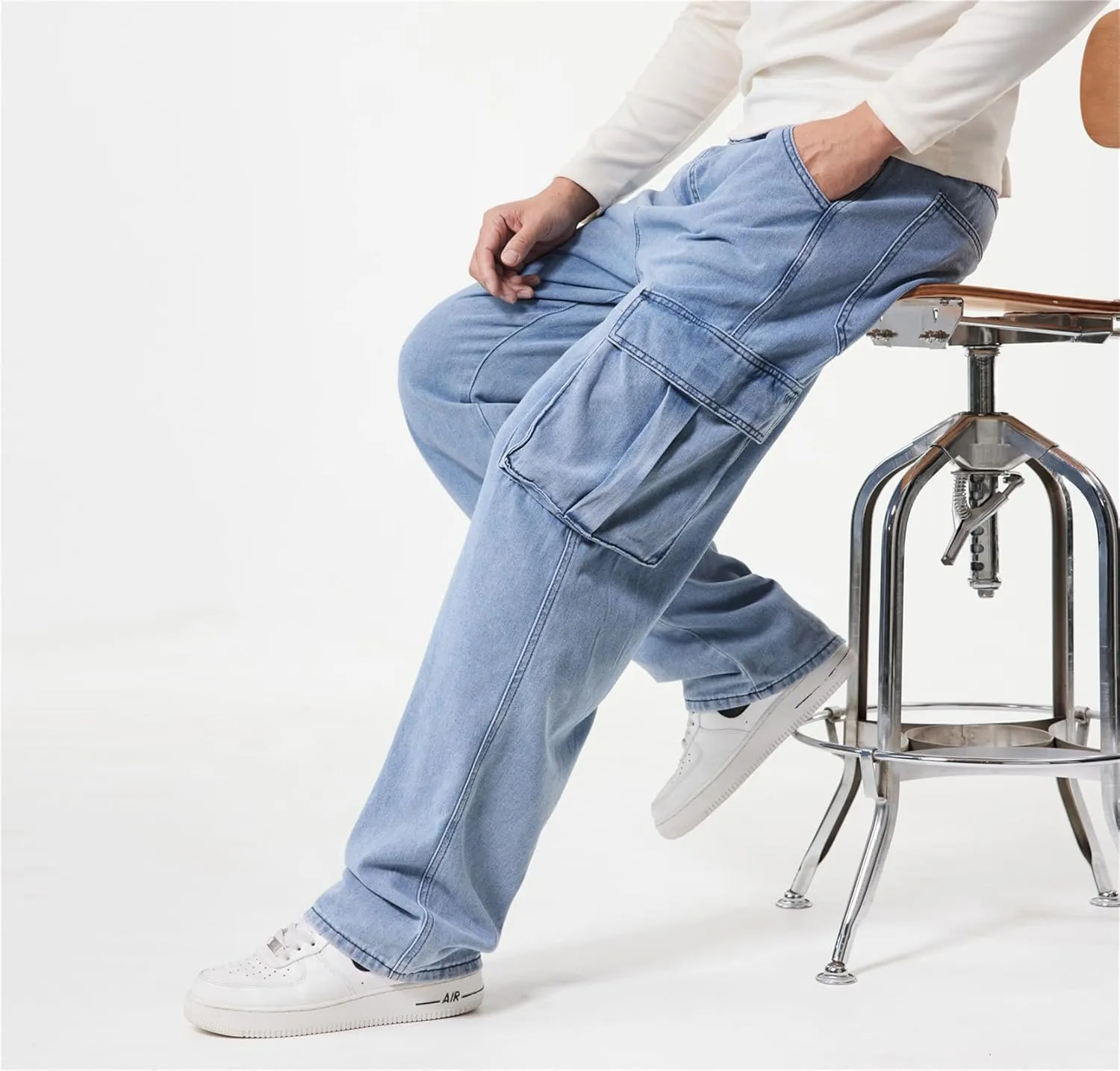 LUOBANIU Men’s Baggy Cargo Jeans Pants Casual Loose Hip Hop Denim Work Pants Jeans with Cargo Pockets