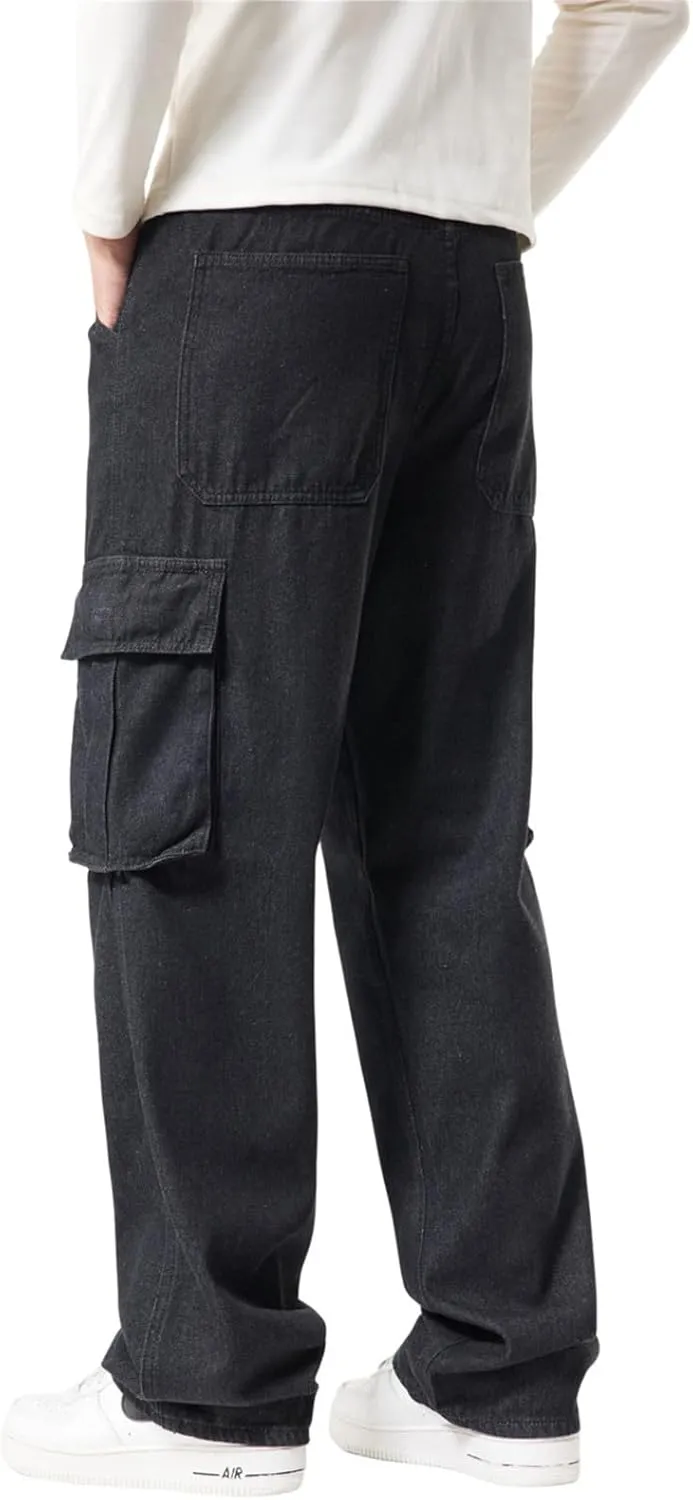 LUOBANIU Men’s Baggy Cargo Jeans Pants Casual Loose Hip Hop Denim Work Pants Jeans with Cargo Pockets