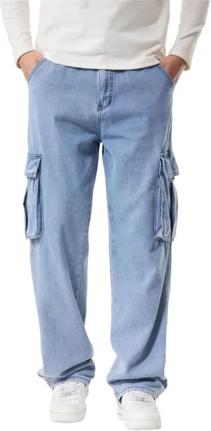 LUOBANIU Men’s Baggy Cargo Jeans Pants Casual Loose Hip Hop Denim Work Pants Jeans with Cargo Pockets