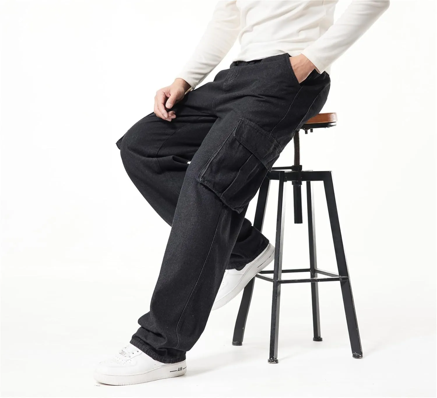 LUOBANIU Men’s Baggy Cargo Jeans Pants Casual Loose Hip Hop Denim Work Pants Jeans with Cargo Pockets