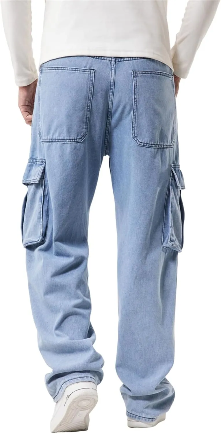 LUOBANIU Men’s Baggy Cargo Jeans Pants Casual Loose Hip Hop Denim Work Pants Jeans with Cargo Pockets